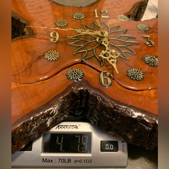 Retro Vintage Burl Wood Live Edge Wall Clock MCM Boho Cabin Lacquered Slab - Picture 12 of 12